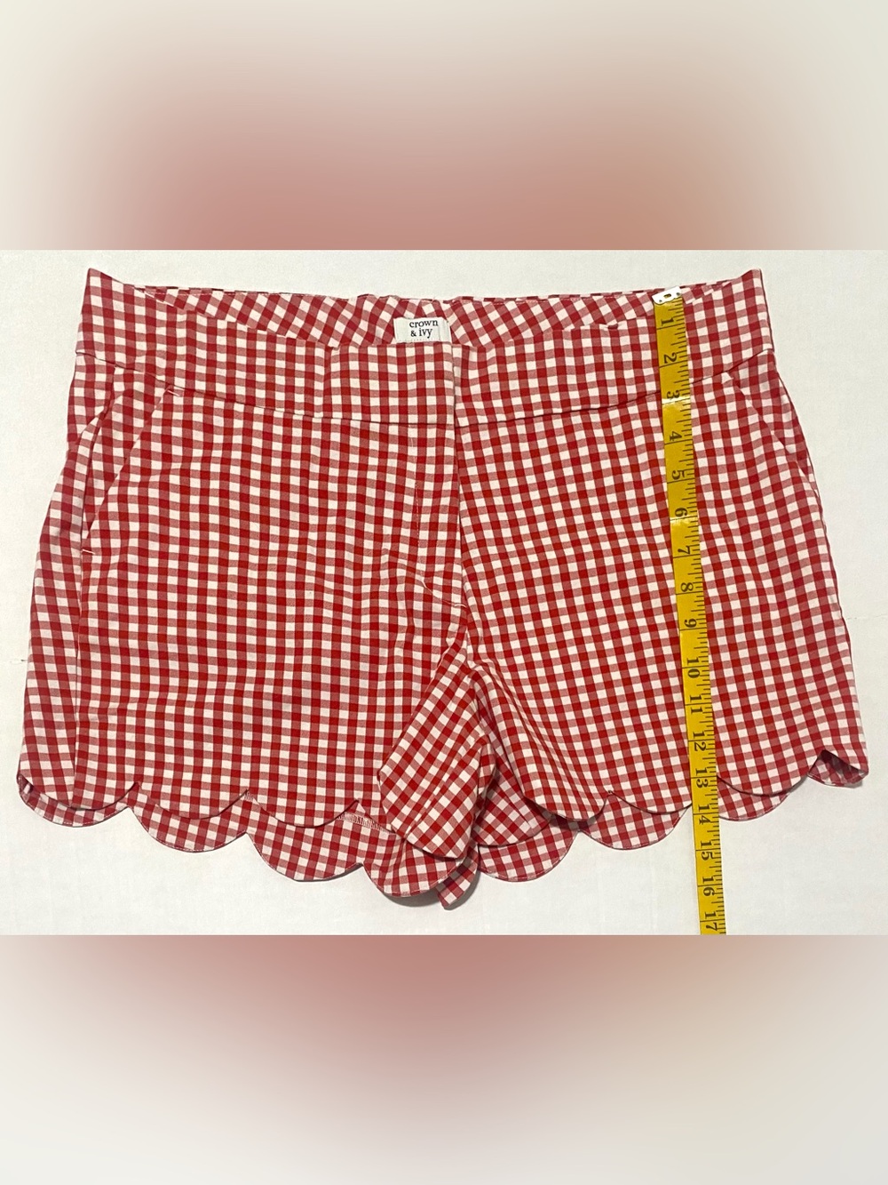Crown&Ivy Womens 14 Red White Gingham Check Shorts Boho Fall Preppy Cottagecore - Picture 10 of 16